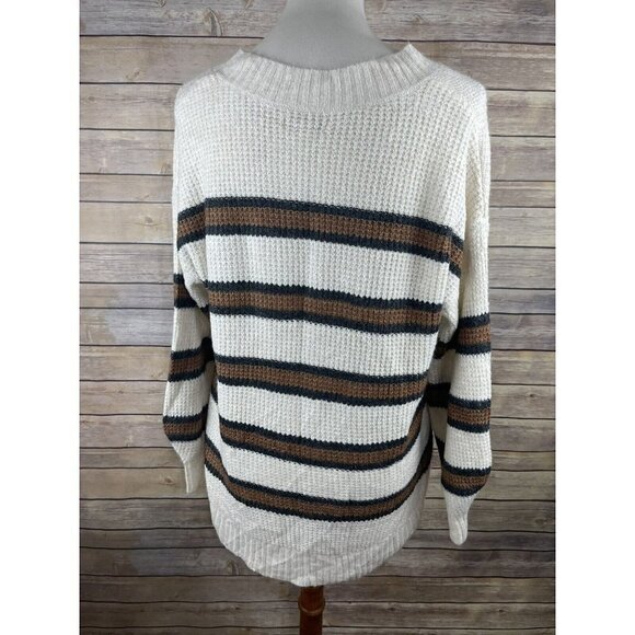 American Eagle XS Oversized Pullover Sweater Lightweight Striped V Neck Soft - Picture 5 of 9
